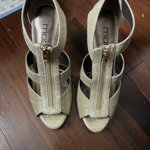 Moda Luxe Shimmering Gold Zipper Heels